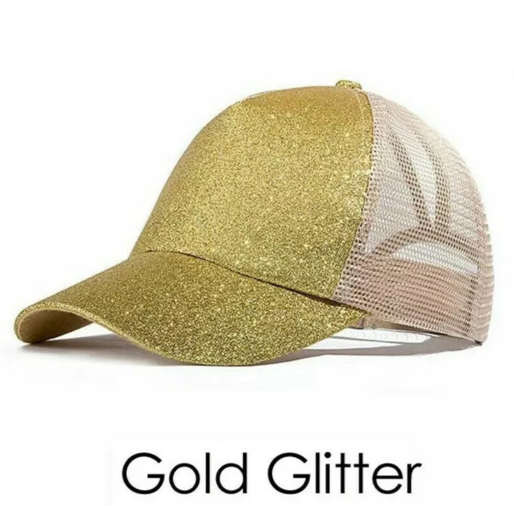 Glitter Gold Girls Ponytail Hat / cap